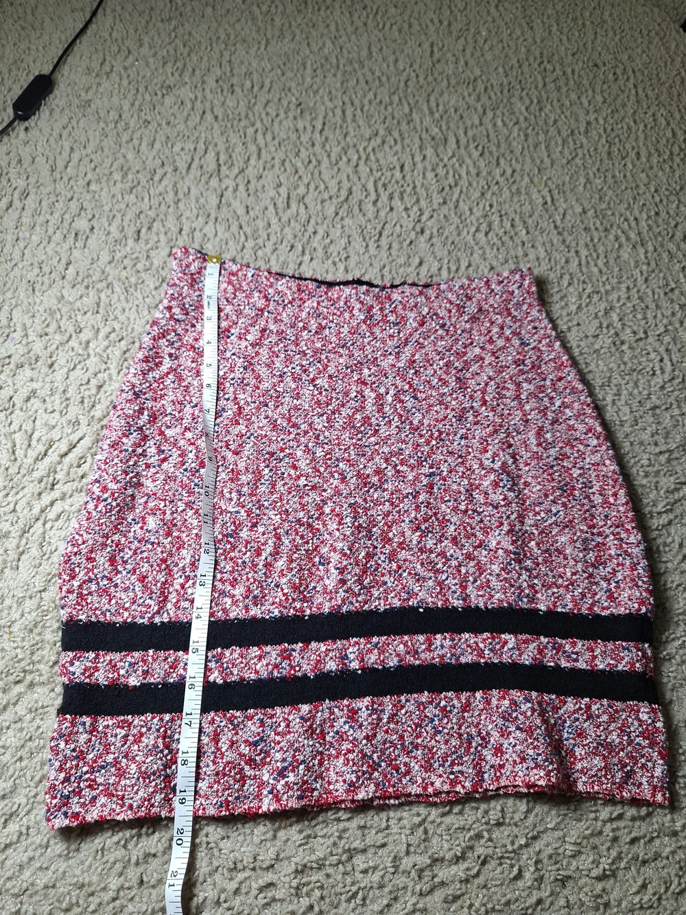Rag & Bone Pink Tweed Pencil Skirt with Black Hem Stripes Size L